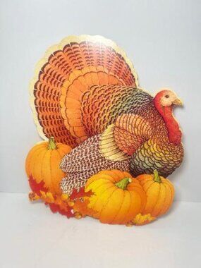 Vintage Turkey Pumpkins Leaves Thanksgiving Die Cut Paper Wall Decoration